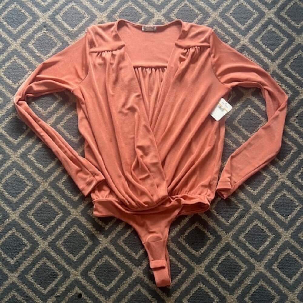 Free People Rust Orange Long Sleeve Wrap Bodysuit